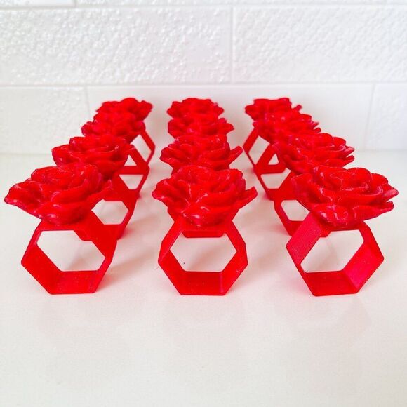 Elegant Rose Napkin Rings – Glitter Red - Handmade - Wedding Party Event Planner - Picture 10 of 12